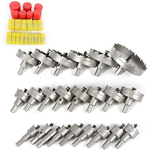 15-100mm HSS Hartmetall Lochsäge Bohrkrone Kreisschneider Bohren TCT Edelstahl für: Aluminium, Stahl, Holz, Kunststoff, Gipskarton, Edelstahl usw (23PCS*16-100mm)