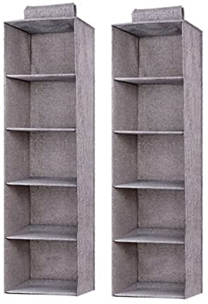 Eushine Hängeregal zum Aufhängen, 2 Stück, 5 Ebenen, waschbar, Hängeaufbewahrung, große Kapazität, Organizer für Kleidung mit Innenverstärkung, 27 x 27 x 100 cm, cremefarben