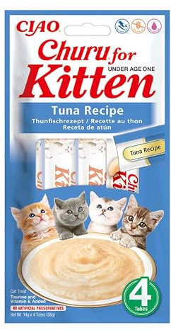 Churu Katzensnacks für Kätzchen Kitten - gesunde Leckerlies für Junge Katzen unter 12 Monaten, Thunfisch (4 Stück x 14g)