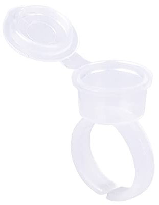 50 Stück Tattoo Ink Rings Cups, tragbarer Tattoo Pigment Ring mit Deckel, Finger Cups, Tattoo Kleberhalter, Kunststoff Nail Art Wimpern Verlängerungsringe (Weiß)