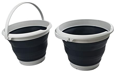 SAMMART Kunststoffeimer 8,5 l – Faltbarer runder Eimer – Tragbarer Wassereimer – Platzsparender Outdoor-Wassertopf Größe: 31 cm Durchmesser (Grau, 2)