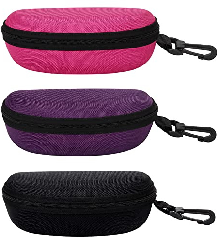 molshine 3-teiliges tragbares Hartschalen-Sonnenbrillen etui, Brillenetui mit Reißverschluss und Haken für Damen und Herren, Reisen, Sport