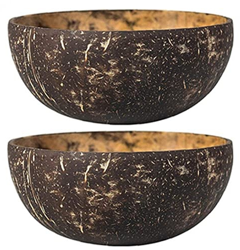 vepoty Cuenco de cáscara de Coco 2 uds. Cuenco de Ensalada de cáscara de Coco Cuenco de Madera Reutilizable para Frutas Cuenco de Almacenamiento para Cocina casera