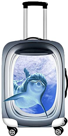 Hiseng Elastisch Kofferhülle Kofferschutzhülle 3D Druck Koffer Schutzhülle Kofferüberzug Luggage Cover Reisetrolleyabdeckung für 18-32 Zoll Koffer (Delfin,XL (30-32 Zoll))
