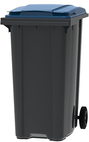 ESE France Conteneur Poubelle à déchets 2 roues - 360L - Robuste et Économique - 100% Recyclé - Gris avec Couvercle Bleu - Fabriqué en France
