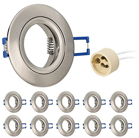 URing 10er Einbaustrahler GU10 Set Aluminium Nickel, Einbaustrahler Rahmen Einbaurahmen Spot Einbauspots inkl GU10 Fassung für LED Halogen, Rund Decken Einbauleuchten Lochdurchmesser 60-70mm, 230V