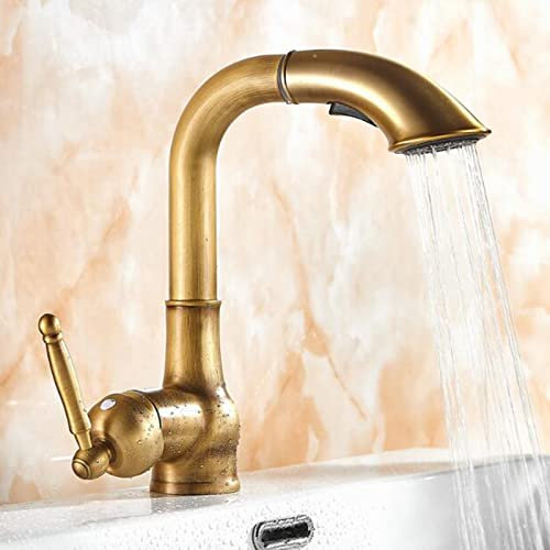 Waschtischarmatur Ausziehbar mit Brause Wasserhahn Bad Antik Messing Waschtischarmatur