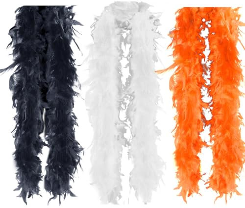 2 Meter Federboa Weihnachtsboa,3 Stücke Flauschige Federboa Truthahnfedern DIY Frauen Verkleidung Dekorationen Basteln Zubehör für Damen Kinder Weihnachten Karneval Party,Orange + Weiße + Schwarz