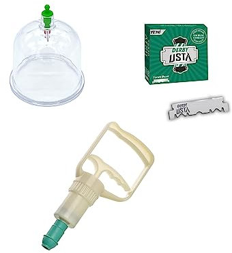 100er Schröpfgläser + Pumpe + 100er Derby Rasierklingen Schröpfen Set, Cupping Cups, Hijama Cupping, Hacamat Kupası Seti (6cm)
