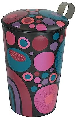 Eigenart Teaeve Cheerful 80061 Gobelet à double paroi en porcelaine avec couvercle et passoire en acier inoxydable, sans BPA, 350 ml