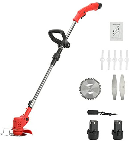 tinysiry Cordless Strimmer Electric Lawn Trimmer with Blades,12V Lawn Trimmer Weed Eater Tool with Elescopic Rod, Lightweight Grass Trimmers for Garden Care Red