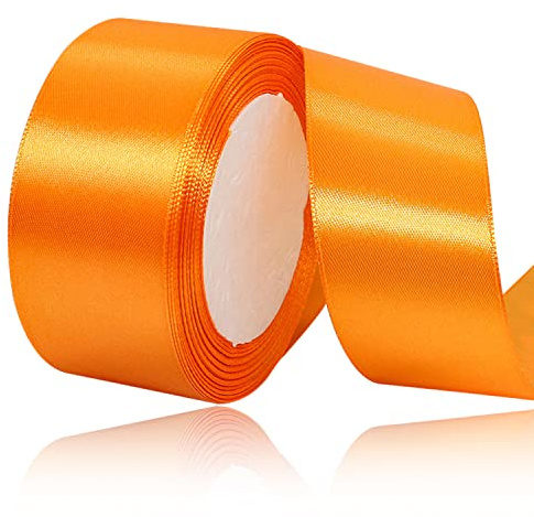 Cinta de Raso de Naranja 40 mm de Ancho, 23 metros Cinta de Satén para Envolver Regalos, Manualidades, Ramos, Proyectos de Dostura, Fabricación de Lazos, Decoraciones de Cumpleaños y bodas