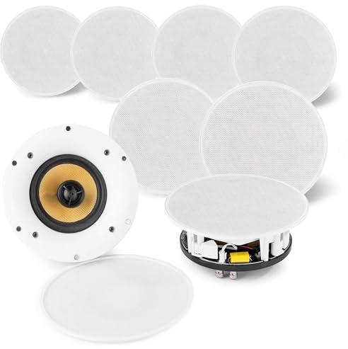 Power Dynamics WCS50 Outdoor Deckenlautsprecher x8 200W Bluetooth WiFi Set, 5.25'' Einbaulautsprecher Multiroom WLAN App-Steuerung, Magnetgrill inkl. Fernbedienung für Terrasse & Außenbereich - Weiß | Integriertes Bluetooth und WLAN, Master/Slave-Modus, einfach zu installieren, optimal für Hotels und Gewerbeflächen