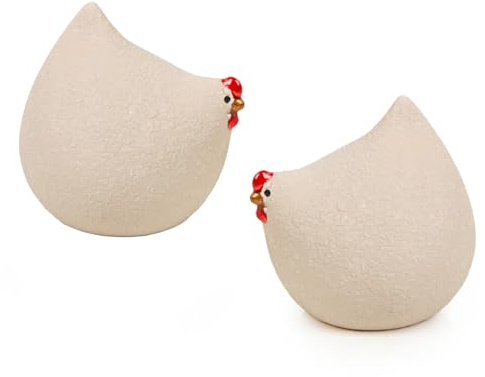 Logbuch-Verlag 2 Hühner Figuren Hahn + Henne Set beige Keramik Geschenk Paar Frühling Sommer Deko 9-11 cm
