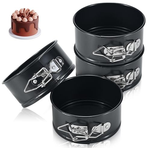 ECCOGREAT Juego de 4 moldes redondos para tarta de queso antiadherentes de 10 cm, a prueba de fugas con fondo extraíble, aptos para mini tartas, pizzas y soufflés, tartas de queso