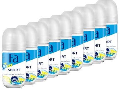 Fa Deo Roll-on Sport (9x 50 ml), Anti-Transpirant mit bis zu 48h Schutz vor Schweiß & Körpergeruch, Deo mit dem belebend-frischen Duft von grünem Zitrus