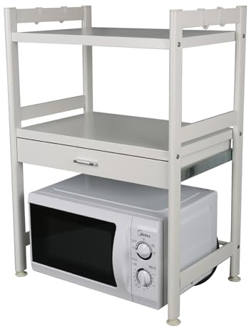 WMLBK Mikrowellen Regal Mikrowellenschrank Organize mit Ausziehbarer Organizer Mikrowellenregal aus Kohlenstoffstahl Mikrowellenständer 56cm Küchenregal für Küche Organizer (Weiß, 3 Etagen)