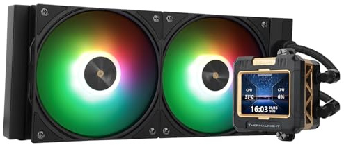 Thermalright FW 240 Black ARGB V2 CPU Water Cooler with 2 PWM Fans with 2000RPM,IPS LCD Screen with 320 * 240 Resolution,Liquid CPU Cooler,CPU PC Aio Cooler for AMD:AM4/AM5/Intel LGA1700