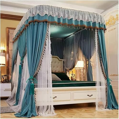 Europäisches Betthimmel-Moskitonetz für Einzel- und Doppelbetten, Schlafzimmer, dekorative Bettvorhänge mit U-Halterung (Farbe: Lila, Größe: 200 x 220 x 210 cm) (Farbe: Blau, Größe: 180 x 22