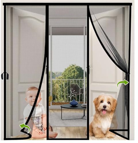 Magnetische Moskitonetz-Fenster, 215x245cm Schiebe-Mesh-Fenstervorhang für Balkon-Korridor-Fensterläden mit Anti-Moskito-Insektenschutz, schließt automatisch Schwarz