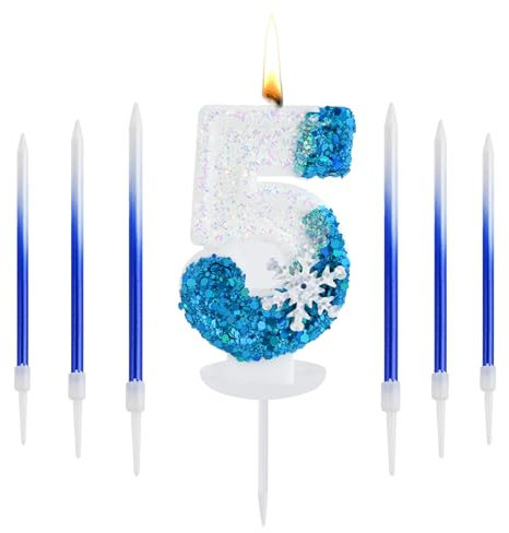 Candeline Compleanno Numeri, 3D Candele Compleanno con Fiocco di Neve, Decorazioni Compleanno con 6 Candele Lunghe in Colori Sfumati, Candela Compleanno per la Decorazione Della Torta