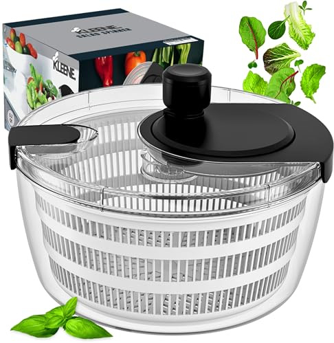 KLEENE Salad Spinner – Large Clear Bowl with Drain and Colander – Multi-use Vegetable Dryer, Lettuce Spinner, Fruit Washer, Salad Mixer, Pasta & Fries Spinner - 4.2 Qt