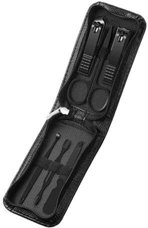 xiuling4568 Tragbare Luxus-Maniküre-Sets, Pediküre-Sets, schwarz glänzend, Nagelknipser, Körperpflege-Tools, Augenbrauenschere, 6-TLG.(Schwarz)