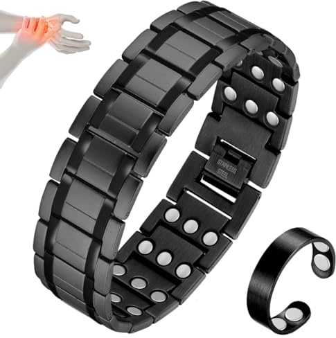 Cigmag Magnetarmband Herren Edelstahl Ultrastarke Dreireihige Magnete | verstellbares Armband und Magnetring Set, Titanstahl, wasserdicht, schwarz, inklusive Einstellwerkzeug und Geschenkbox