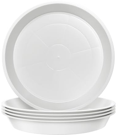 Kunjocy Confezione da 5 sottovasi rotondi da 26 cm, per piante da giardino, in plastica, per interni ed esterni, adatti per vasi fino a 23 cm (bianco, esterno 26 cm)