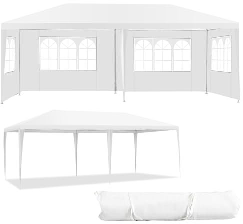 HOMASIS Carpa Plegable 3x6 M, Camping Pabellón Impermeable con 4 Paredes Laterales y Ventanas, Cenador con Bolsa de Transporte, Exterior Gazebo de jardín para Fiesta, Boda, Blanco