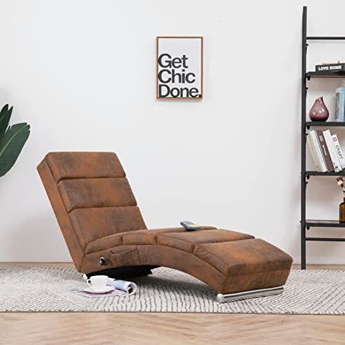 Sufrk Massage Chaiselongue Braun Wildleder-Optik Indoor Lounge Sofa,gepolsterte Recamiere für Wohnzimmer, Schlafzimmer und Büro