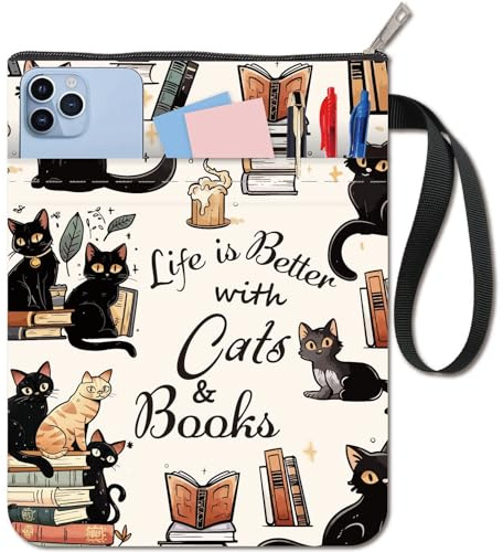 CRASPIRE Funda para Libro con Diseño de Gato Palabras Protectora Libros Bolsillo Tela Lavable Cremallera Y Adicional Amantes los