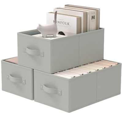 GUOHNHE XSNY11GS-3 Set med 3 förvaringskorgar för garderob, förvaringskubier med 2 handtag, förvaringsarrangör i ovävt tyg, 33 x 23 x 14 cm, grå,