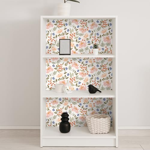 VaryFloral Papier Peint Autocollant Tulipes Papier Peint Fleuri 30.5cmx300cm Vinyle Adhesif Feuilles Rouleau Adhesif Decoratif Blanc Imperméable Deco Murale pour Meuble Revetement Plan de Travail