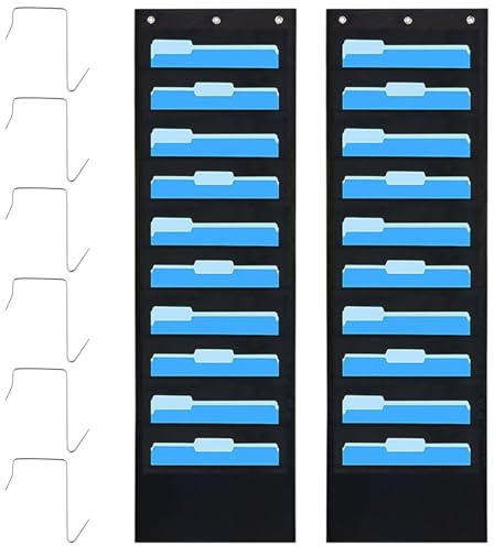 GBACHOOSE 2 Stück Wandorganizer 120 x 36cm, Hängeorganizer Ordner, Organizer mit Aufbewahrungsfächern Wandbehang Ordner für Ordnen von Dokumenten, Büchern，wandmontierbar, mit 6 Metalltürhängern