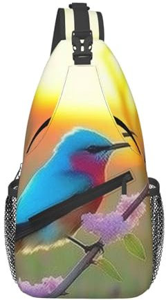 Umhängetasche mit Vogel-Motiv, Blau und Orange, Reisetasche, Umhängetasche, Outdoor-Freizeittasche, Herren-Umhängetasche, Schwarz, Einheitsgröße, Schwarz , One size