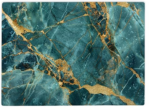 Shopagift Teal Gold Marble Effect Glass Chopping Board Large Kitchen Worktop Saver 39cm x 28cm