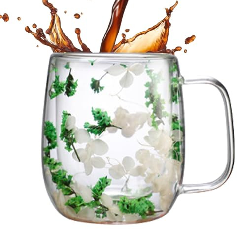 Taza de vidrio floral - Tazas de café de doble pared, Taza de té de vidrio