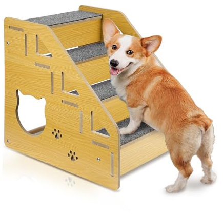 ANJISUNY Escaleras para perros pequeños, rampas para perros de 4 escalones para camas o sofás, escaleras de madera para mascotas pequeñas o medianas, escalones de mascotas de 15 pulgadas de alto para