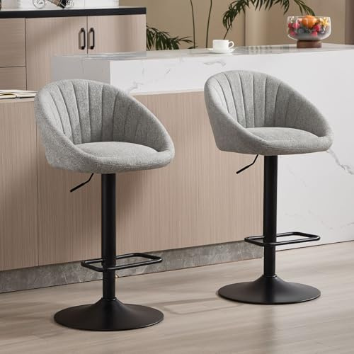 chairus Barhocker 2er Set, Barstuhl Höhenverstellbar aus Handtuch-Stoff Moderne Küchenhocker Drehbar Tresenhocker für Küche/Hausbar,Grau