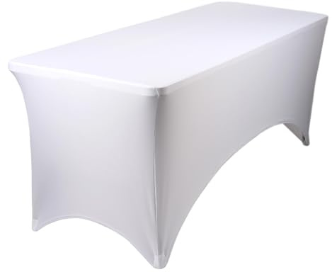 Harbour Housewares Rectangular Spandex Fitted Tablecloth - 6ft (180cm) - White - 1x Elasticated Stretchy Outdoor Garden Folding Display Party Dining Trestle Table Cloth Cover with Stretch