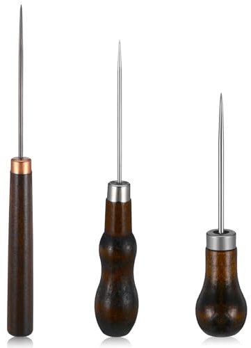 Ptwola 3 pezzi Scratch Awl Strumento a forma di zucca Manico in pelle Punteruolo Punteruolo Strumento di Perforazione in legno Strumento Craft Maker Strumento Riparazione Scarpe Cucito Cucitura