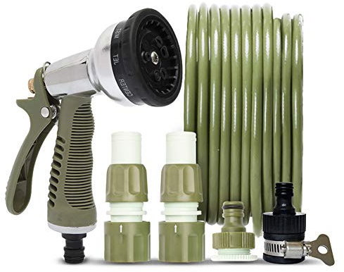 CONGRUI Ugelli per tubo da giardino, 8 funzioni, pistola a spruzzo per tubo da giardino, pistola a spruzzo (set di tubi dell'acqua da 5 m)