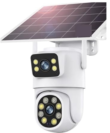 VEKELETE Tuya Smart Solar Camera WiFi Dual Lens 8MP Outdoor Video Surveillance Battery Camera PTZ CCTV Two Screens PIR Detection(Solar CAM No SD Card)