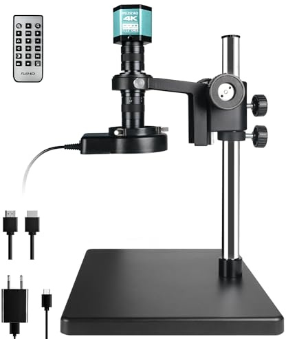 RUZIZAO Digital Mikroskop, 48MP 4K 1080P Industrie Mikroskop mit Großer Basis, Typ-C/HDMI 150X HD Objektiv, 56 Einstellbare Ringlichter, Schweißen Elektronik Reparatur Microscope für Erwachsene