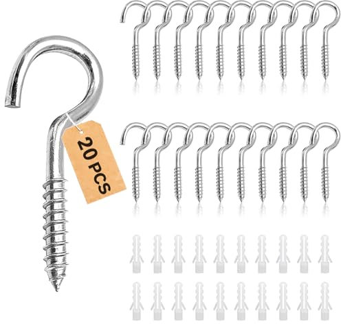 Forbabe 20 ganci a vite piccoli in acciaio inox 304, viti a gancio con filettatura, gancio a vite, gancio filettato M5-65 mm