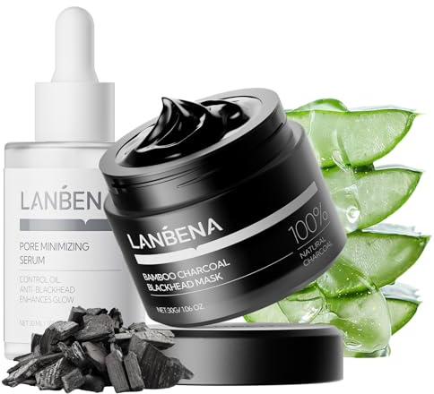 LANBENA 3 in 1 Mitesserentferner Set Tiefenreinigung Porenstreifen, Klärendes Serum & Entfernen Papiere Nase & Gesicht Mitesser Behandlung Minimiert Poren & Verfeinert Hauttextur Hinterlässt Haut