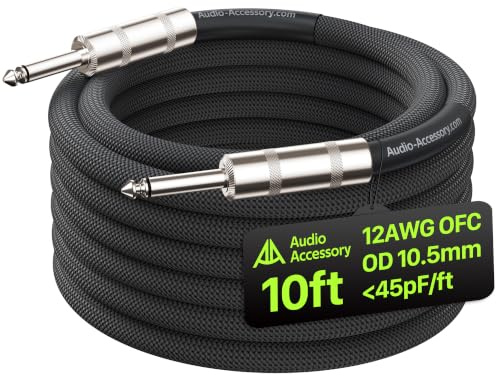 AA AUDIO ACCESSORY Speaker Cable 1/4 inch 3M, 12 AWG 10.5mm Kevlar Nylon Braided Guitar Speaker Cable, Low Capacitance <45pF/ft Triple Shielded Amp Head to Cabinet Cord for Marshall Boss Orange EVH