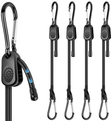 Bungee Cords With Hooks, Adjustable Bungee Cords With Carabiner Clips, Freely Adjustable Length, Heavy Duty Bungee Straps For Camping, Bike, Cargo (30CM/12IN-4PCS)