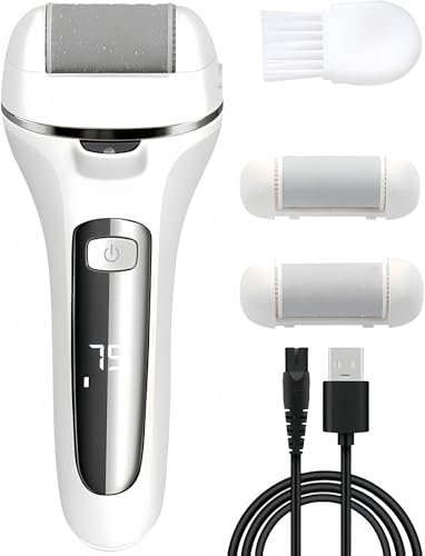 Electric Foot File for Hard Skin - Callus Remover Grinder for Feet with Led Display for Removing Hard, Dead Skin - Foot Scraper Scrubber, Pedicure Sets for Feet - Includes 3 Roller Heads